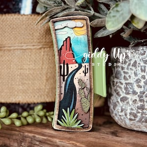 Clip para el cabello con paisaje desértico SVG / Archivo cortado con láser / Utah, Arizona SVG / Clip de cactus SVG / Cactus del desierto Glowforge / Giddyupstudio