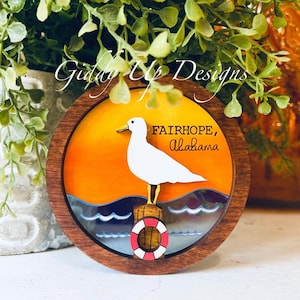 File SVG con ornamento di gabbiano sull'oceano / File SVG con ornamento di gabbiano sulla spiaggia per Glowforge / File SVG di Natale per Cricut sulla spiaggia / Giddyupstudio