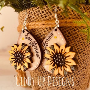 Fichier de boucle d'oreille SVG tournesol | Tournesols | Motifs floraux | de Boucles d'oreilles Glowforge | GiddyUpsStudio | Fichier de coupe SVG de boucle d'oreille tournesols