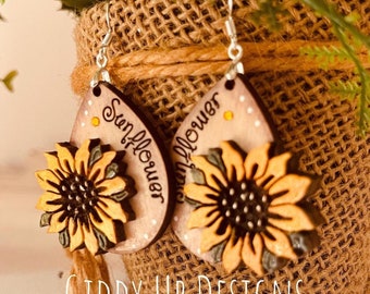 Sunflower SVG Earring File | Sunflowers | Flower Designs | Glowforge Earrings Designs | GiddyUpsStudio | Sunflowers Earring SVG Cut File