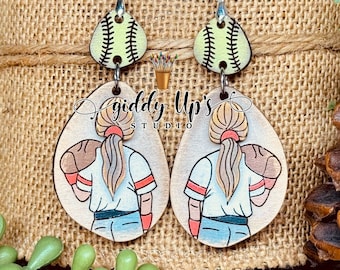 Girl Baseball Earring SVG Laser Cut File | Softball Mom (Glowforge File)