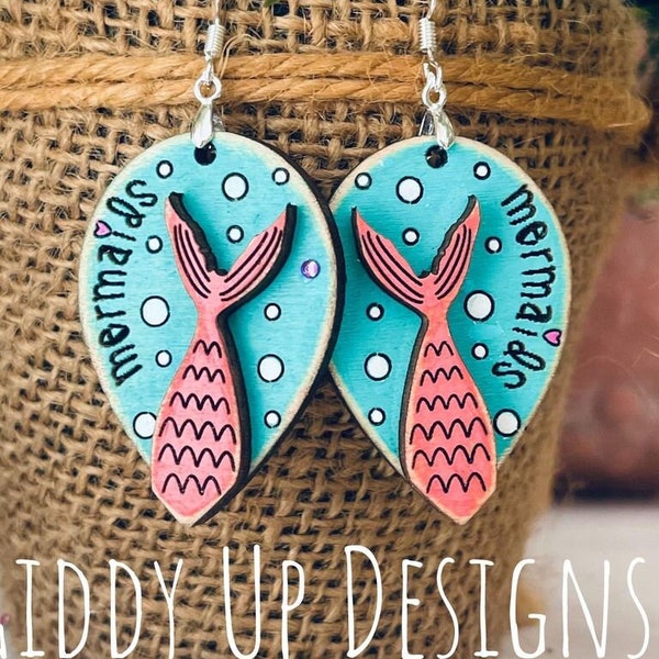 Mermaid Earrings SVG Design | SVG Mermaids Earring File | Glowforge Earrings | GiddyUpsStudio | Giddyupdesign | Glowforge Mermaid
