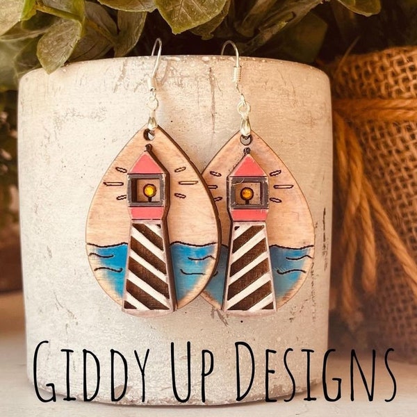 Lighthouse Earrings SVG | Ocean Beach Sea SVG Files | Glowforge Earrings SVG | Boat Earrings svg cut file | GiddyUpsStudio | Glowforge File