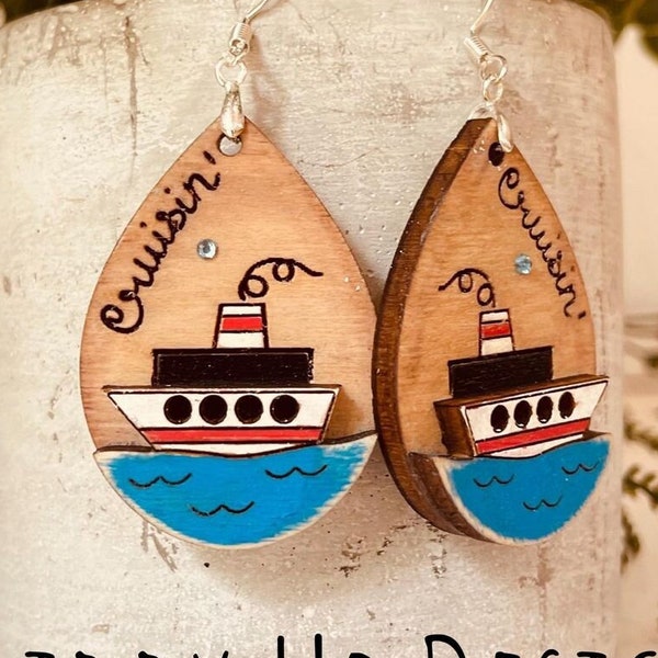 Cruise Ship SVG Earring File | Vacation Earrings SVG | Summer Ocean Water Laser Cut Designs | Unique Earring SVG File | GiddyUpsStudio