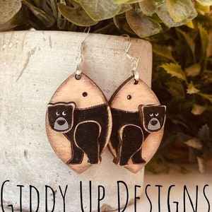 Black Bear Earring SVG | Glowforge Laser Cut Design | Bear earring cut file | Wildlife svg file | Camping Earring SVG File | GiddyUpStudio