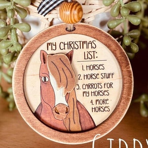 Pferd Wunschliste Ornament SVG-Datei | Weihnachten Laser geschnitten Ornamente SVG-Dateien | Haustier Ornament SVG | GiddyUpsStudio | Glowforge Pferd Ornament