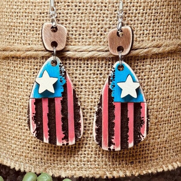 American Flag Earring SVG | Fourth Earring Laser Cut File | Glowforge Independence Day SVG Files | Patriotic SVG File | GiddyUpsStudio