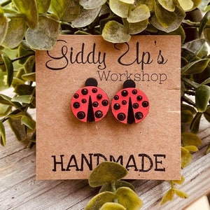 Ladybug Earring SVG File | Lady Bugs Studs SVG File | Glowforge Stud Designs | Stud SVG Files | Giddyupstudio | Lady Bug Stud Glowforge
