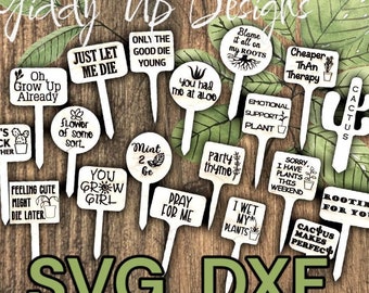 Plant Stakes SVG DXF 21 Different Sayings | Plant Sticks for Glowforge | Wood Plant stake xtool | Garden Lover svg | GiddyUpsStudio