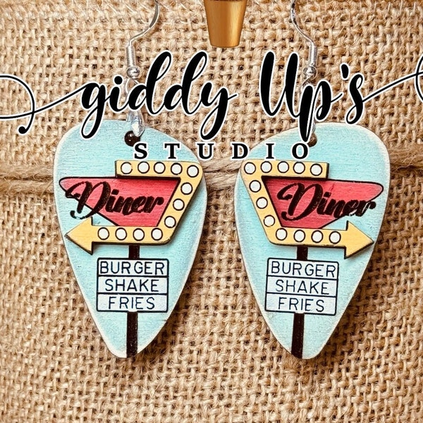 Retro Diner Earring SVG File | SVG Vintage Earring | Boho Earrings svg file | Diner svg | Glowforge Earrings SVG Files | Giddyupsstudio