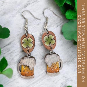 St. Patrick's Day Beer & Clover Dangle Earrings SVG File