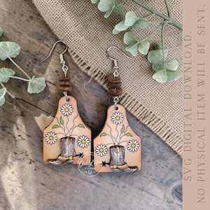 Cowboy Boot with Flowers SVG Earring: Laser Cut File