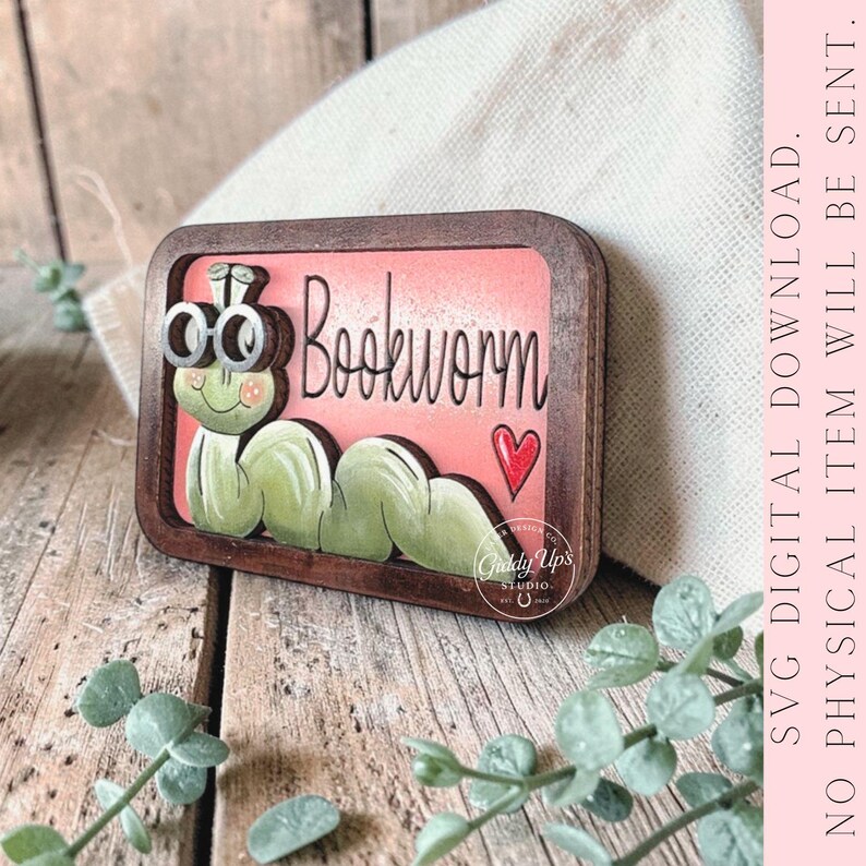 Bookworm Frame Bookworm Magnet SVG File: Laser Cut Reading Design (digital Download ...