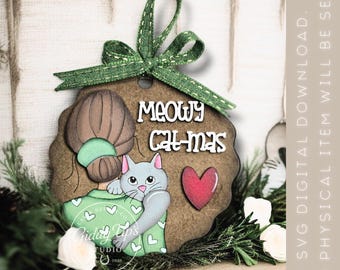 Katze Weihnachtsverzierung SVG-Datei: Glowforge Laser Design