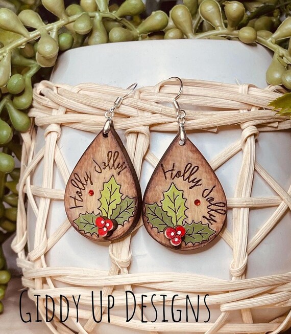 Holly Jolly Christmas Earrings SVG File | Glowforge Laser Cut File
