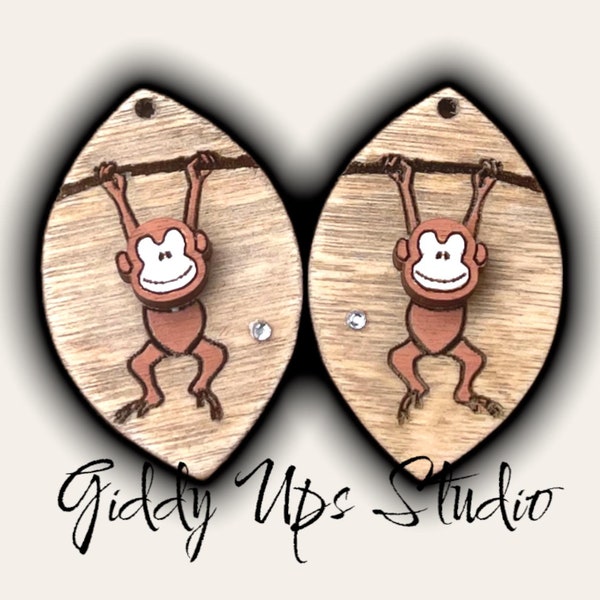 Monkey Earrings SVG | Laser Cut Files for Glowforge | Monkies Laser cut earring files | giddyupsstudio | giddyupdesign | Glowforge Monkey