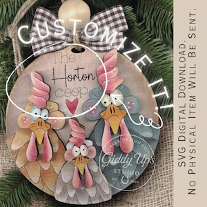 Personalized Christmas Chicken Ornament SVG File: Laser Cut Design