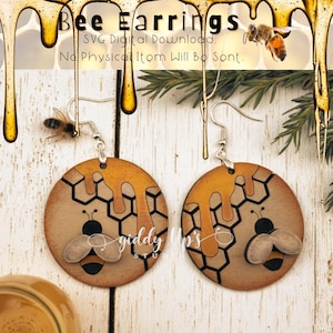 Bee Honeycomb Buzz SVG-oorbellen | Glowforge zomeroorbel | Zomer bijenoorbellen SVG | Bijenkorf oorbel SVG-bestand | GiddyUpsStudio | Bij: