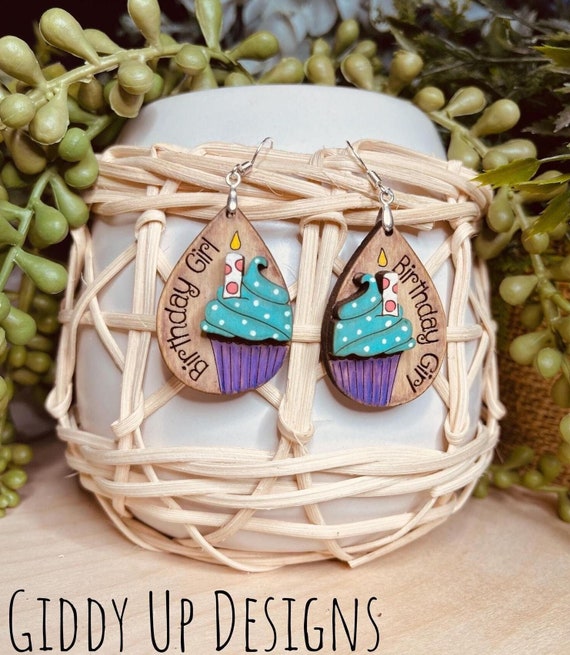 Birthday Girl Cupcake Earring SVG Design | Glowforge Birthday Gift