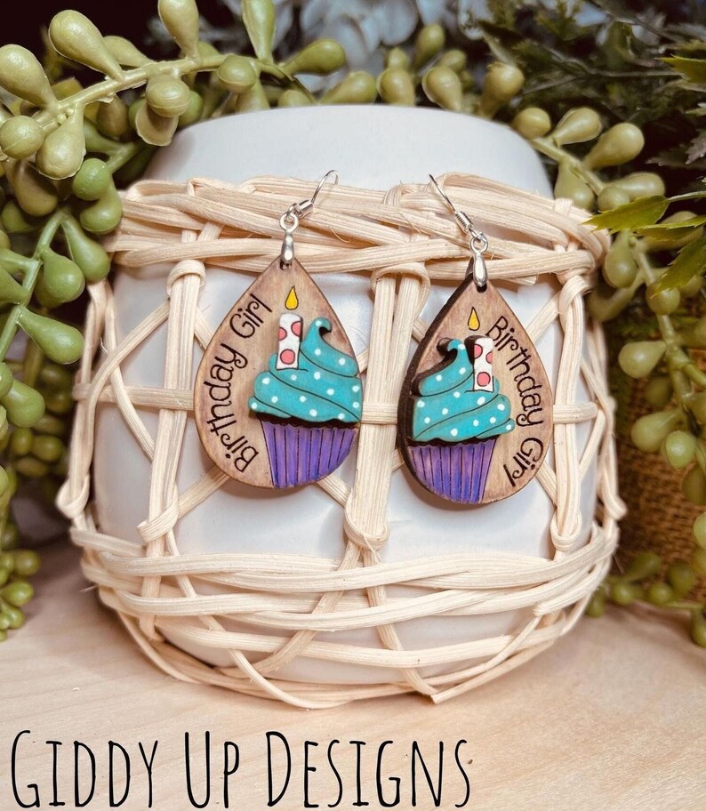 Celebrate in style with these adorable Birthday Girl Cupcake Earring SVG Design! design is perfect for adding a touch of sweetness to your birthday outfit. Create your own custom earrings with this cute cupcake design, perfect for a birthday party