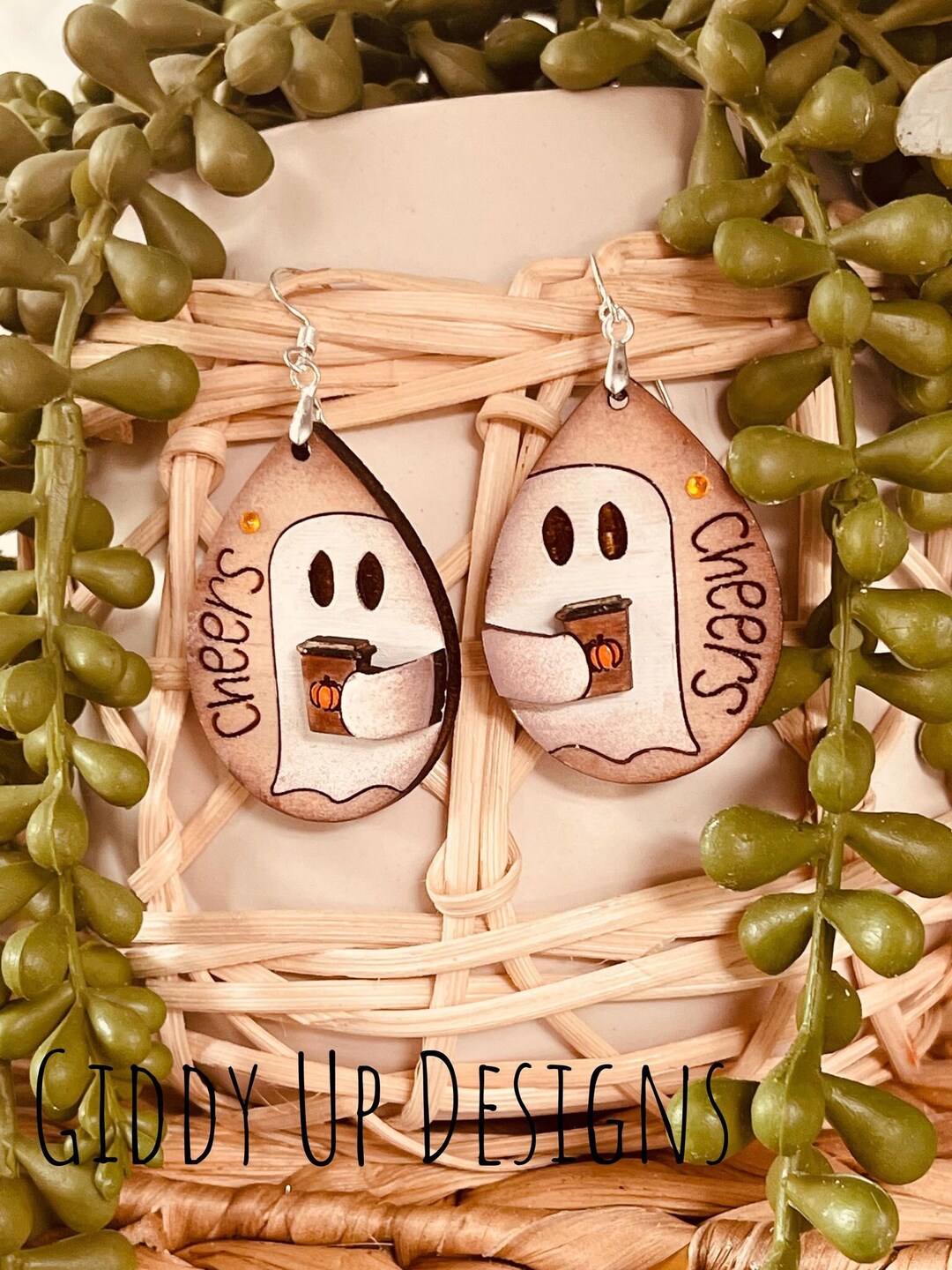 Ghost Holding Coffee SVG Earring File Cheers Halloween SVG Design - Etsy