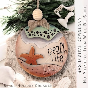 Strandleben SVG Weihnachtsschmuck Design | Glowforge SVG Ornament-Datei | Outdoor Ornament svg Datei | Strand Camping SVG-Datei | GiddyUpsStudio