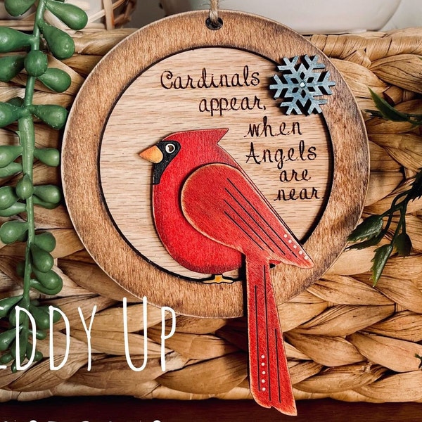 Red Cardinal Christmas Ornament SVG | Bird Ornament SVG Cut File | Rememberance SVG Files | GiddyUpsStudio | Glowforge Cardinal Ornament