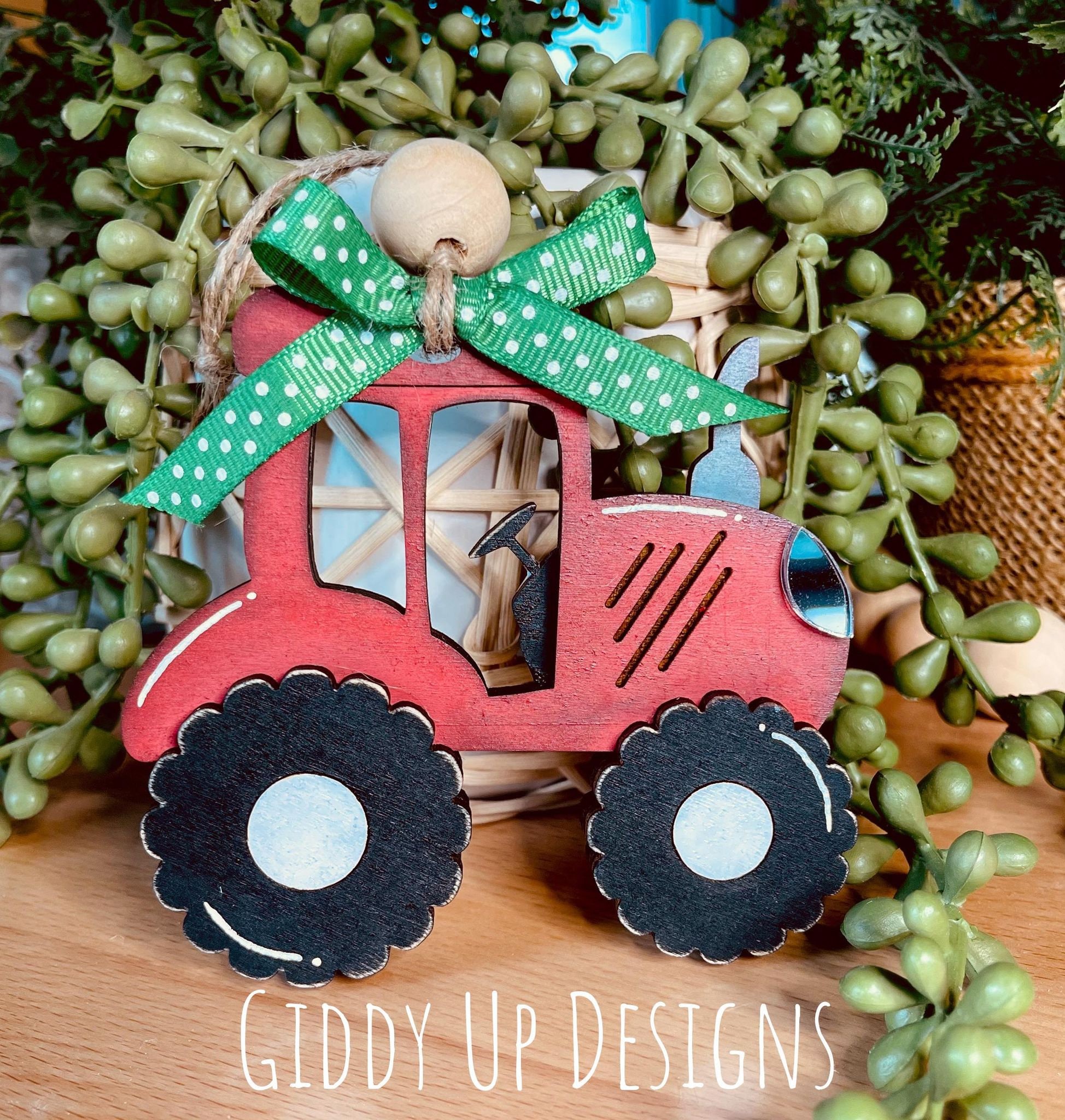 Tractor Ornament SVG | Christmas Laser Cut File for Glowforge | Farm Christmas Ornament | Chicken Ornament SVG File | GiddyUpsStudio