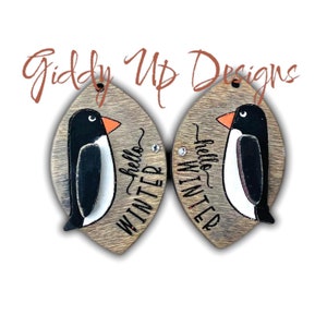 Pendientes de pingüino de invierno SVG / Pendientes de invierno SVG / Archivo cortado con láser Pendientes de animales Glowforge SVG / GiddyUpsStudio / Pingüino Glowforge