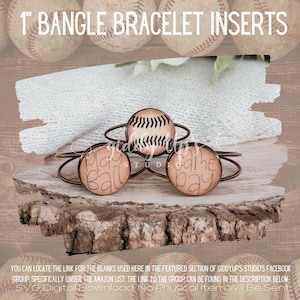May include: Three 1-inch round bangle bracelet inserts with baseball-themed designs. One insert features a baseball with stitching, another says "Play Ball", and the third says "Game Day".