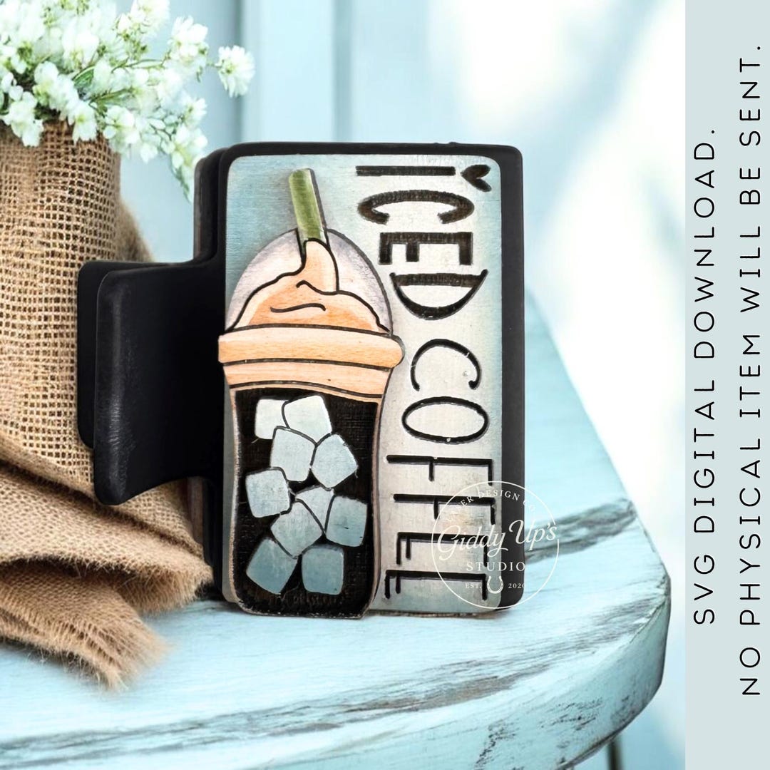 Iced Coffee Hair Clip SVG Design: 2" Laser Cut File - Etsy