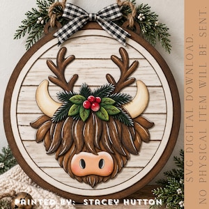 Highland Cow Door Hanger SVG File: Fall Holiday Design (Digital Download)