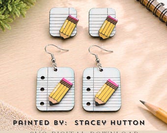 Teacher Pencil Earring SVG Bundle: Laser Cut File (Dangle & Studs)