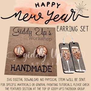 Lot de boucles d'oreilles SVG Happy New Year | Fichier SVG de boucles d'oreilles Happy New Year | Boucles d'oreilles célébration 2025 SVG | Giddyupstudio