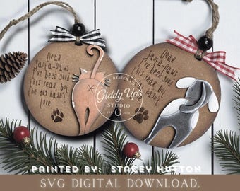 Cat & Dog Christmas Ornament SVG File | Glowforge Laser Cut File