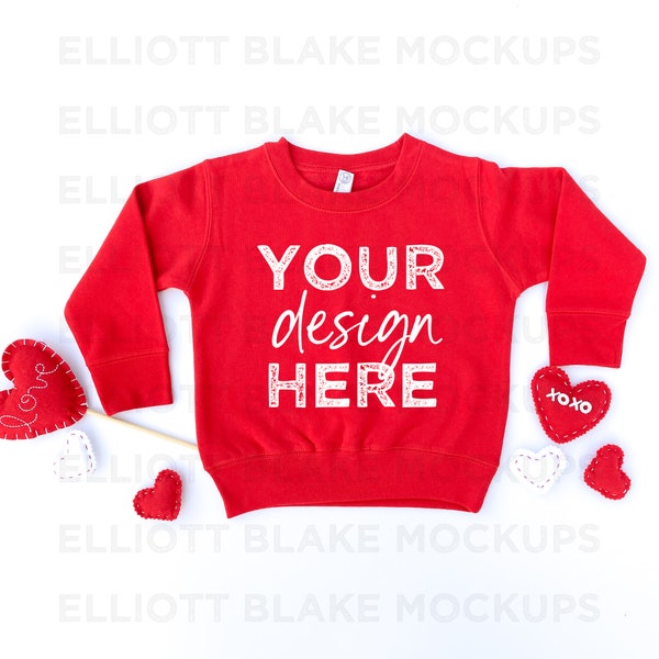 Valentine Shirt Mockup | Valentines Sweatshirt Mockup | Kids Valentines Mockup | Rabbit Skins Red Sweatshirt | Toddler Sweatshirt Flat Lay