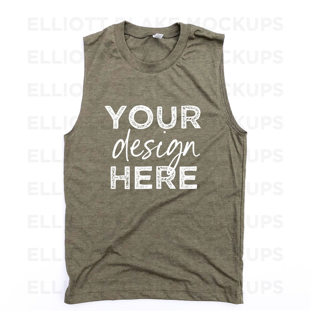 Bella Canvas 3483 Heather Olive Mockup | Muscle Tank Mockup | Tank Top ...