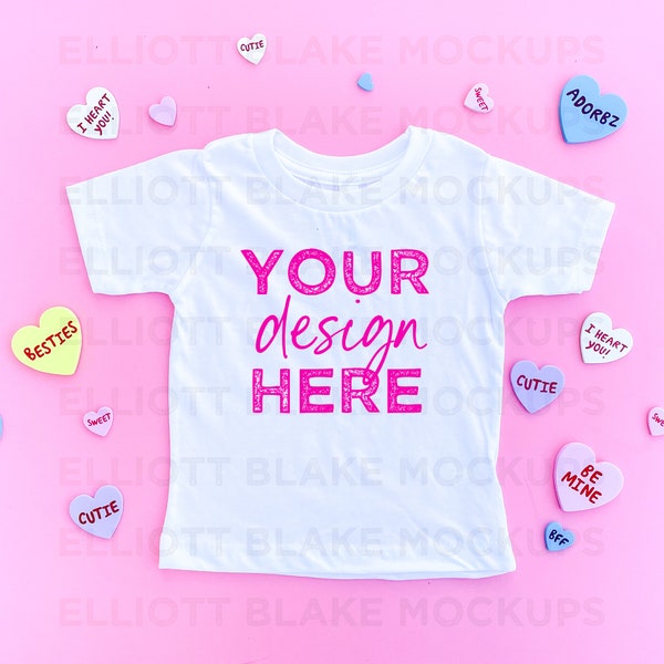 Kids White Shirt Mockup | Toddler White Shirt Mockup | Kids Valentines Mockup | Valentines Kids Mockup | Bella 3001T | Rabbit Skins White