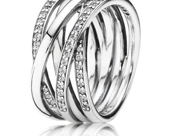 PANDORA Polished Lines Ring Silver Sterling Twisted Unique Statement Ring Women Stackable Jewellery Pandora Ring Gift For Her UK S925