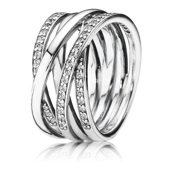 PANDORA Polished Lines Ring Silver Sterling Twisted Unique Statement Ring Women Stackable Jewellery Pandora Ring Gift For Her UK S925