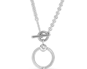 925 Sterling Silver Pandora Moments O Pendant T-bar Necklace , Compatible With Pandora Charm & Pendant ,Charm Necklace ,Gift for her