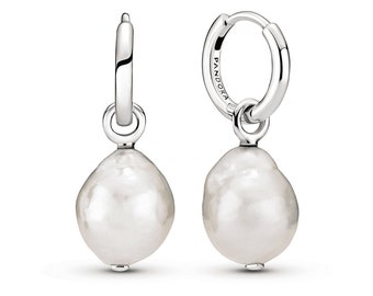 Pandora Freshwater Pearl Hoop Earrings / Silver Women Pearl Earrings / Moonstone Unique Earrings / Women Jewellery Gift For Her UK