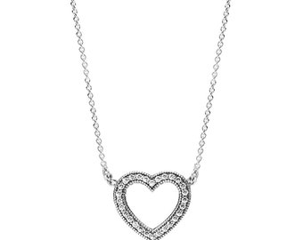 Pandora Heart Pendant Necklace Silver Open Heart Pendant Charm With Chain 45cm Length Silver Women Pandora Jewellery Gift S925 UK