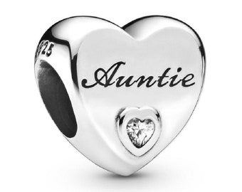 Authentic Pandora Silver Sterling Family Auntie Love Heart Bead Charm  S925 798261CZ