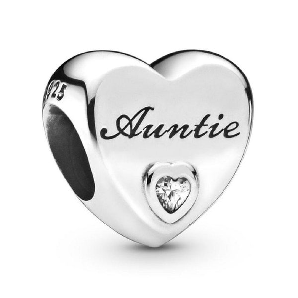 Authentic Pandora Silver Sterling Family Auntie Love Heart Bead Charm  S925 798261CZ