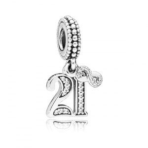 Pandora 21st Celebration Dangle Charm , 21st Birthday Anniversary Drop Dangle , Charms For Bracelet , Fits Pandora UK