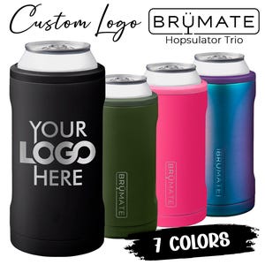 Custom Logo Brumate Hopsulator TRIO Can Cooler Drink Holder for 12/16oz Regular Cans - Laser Engraved Promotional Products, Employee Gifts