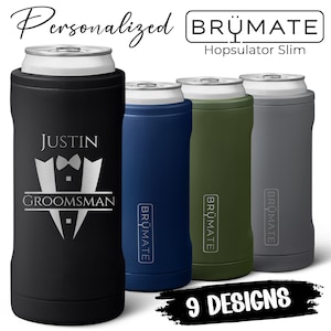 Groomsmen Gifts Personalized Brumate SLIM Can Cooler Beer Holder for 12oz Skinny Cans - Custom Groom Groomsman Best Man Bachelor Party Gift