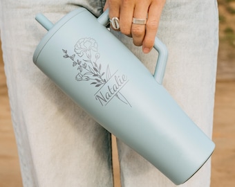 Personalized Birth Flower Gifts Brumate Era 40oz Tumbler Travel Mug, Birthflower Gifts Birthday Gift for Best Friend, Mother's Day, Engraved