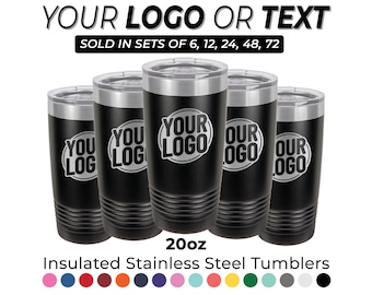 Bulk Custom Tumblers 20oz Engraved Business Logo Tumbler Cups - Promotional Products for Clients - Bulk Employee Gifts - Laser Etched Cups